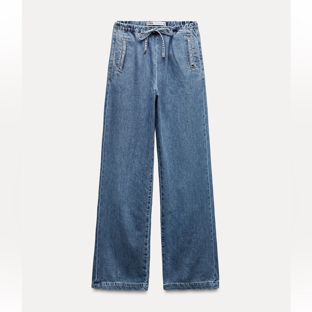 High rise Wide Leg Jogger Drawstring Denim Jeans
